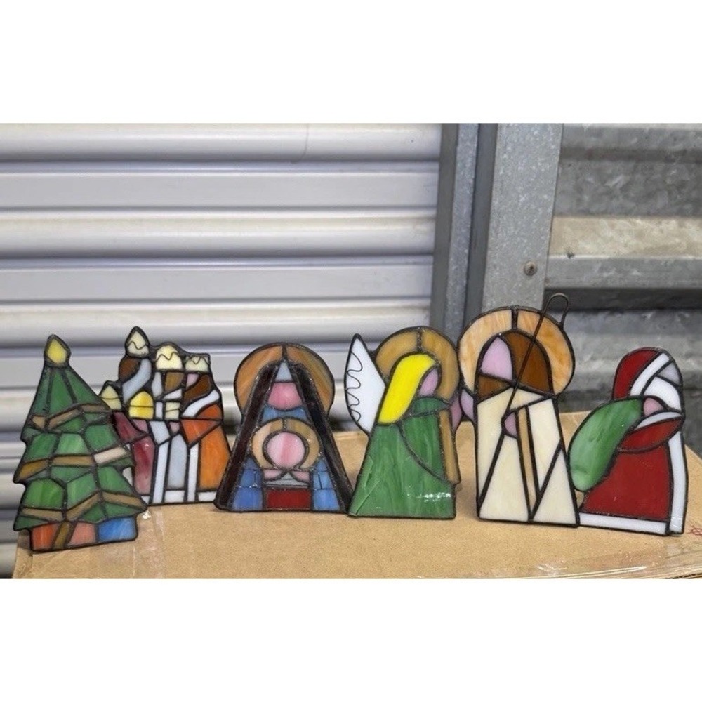 Set of 6 Stained Glass Christmas Nativity Tealight Candle Holders